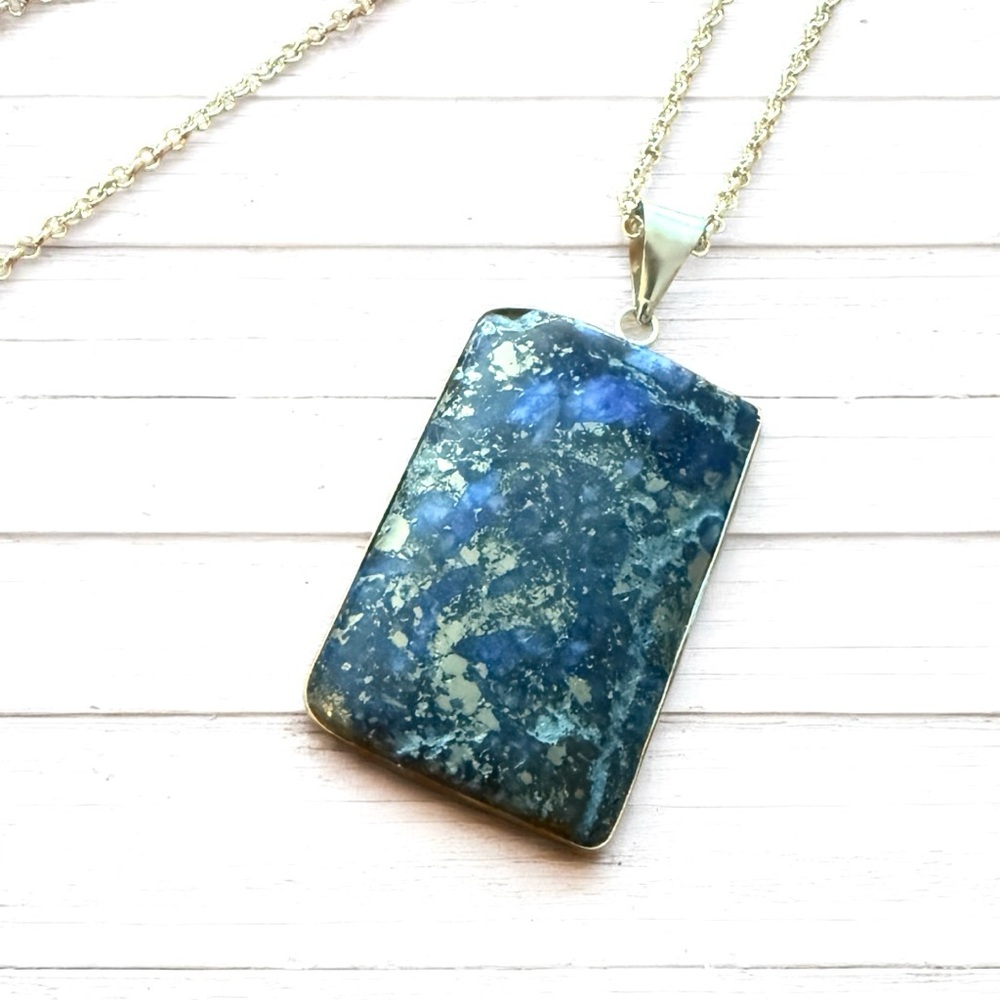 Artisan Lapis Lazuli Pendant Necklace 925 Sterling Silver Chain, Southwestern